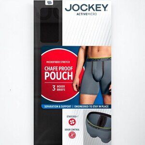 Jockey Active Microfiber Stretch Boxer Briefs 3Pack Chafe Proof Black Medium NEW